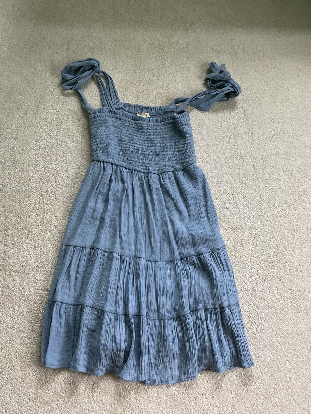 Blue Tie-Shoulder Smocked Mini Dress